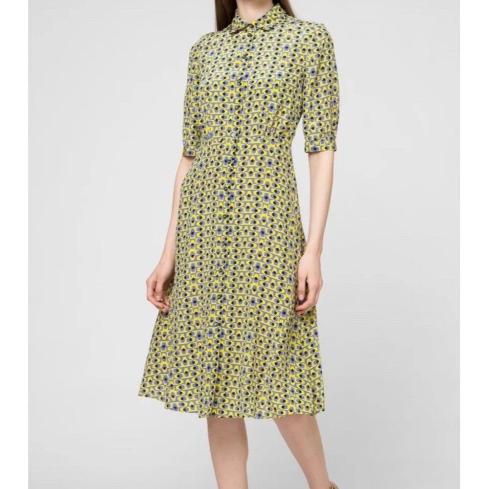 ASPESI Silk Midi Dress Size IT 40 vibrant geometric print Button Down Retro